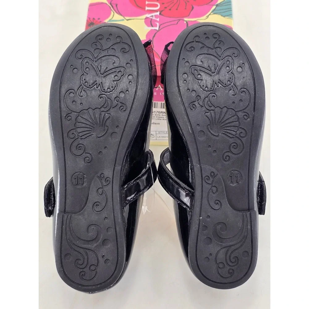 Laura Ashley Dress Shoes Girls Size 11 Black Patent Bow Heart LA100218 - New